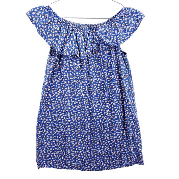 ZARA Dress Girls 9/10 Blue Floral All Over Print Ruffle Neck Sleeveless Pullover - Picture 1 of 4